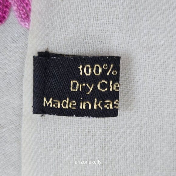 Wool Scarf With Colorful Chain Stitch Embroidery Flowers Vines - Picture 8 of 16